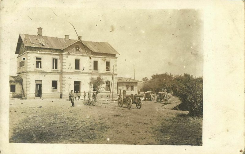 ukraine russia, DENYSIV DENISOV, Railway Station, German Soldiers (1917) RPPC