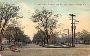 Albany New York~Madison & Western Avenues @ The Point~Wagon in Street~1911 PC