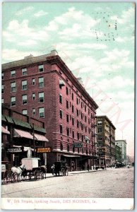 c1910s Des Moines, IA West 7th Street Looking South Downtown Store Signs PC A184