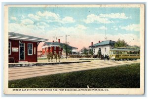 c1920 Street Car Station Post Office Post Jefferson Barracks Missouri Postcard