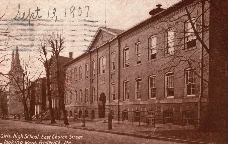 Vintage Postcard 1907 Girls High School East Church St Looking West Frederick MD