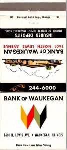 Vintage Matchbook Cover Bank of Waukegan, Illinois MB174