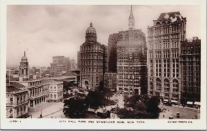 New York City City Hall Park And Newspaper Road Vintage RPPC C098