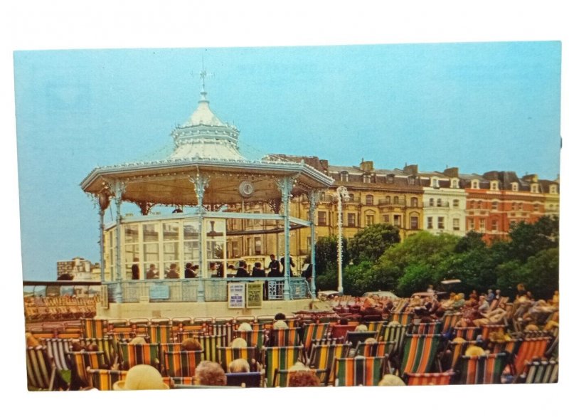 People Watching Band Playing At The Bandstand Folkestone Vintage Postcard C1970