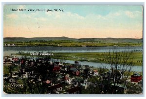 1913 Three State Aerial View Huntington West Virginia Vintage Antique Postcard