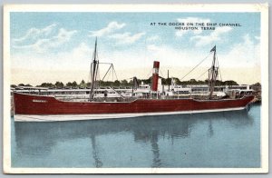 Houston Texas c1915 Postcard Steamship Dorothy On Docks Of Ship Channel