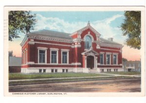 Carnegie-Fletcher Library, Burlington, Vermont Vintage 1921 Postcard