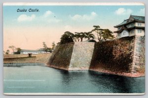 Postcard Osaka Japan Osaka Castle Stone Walls Water 1910s DB View