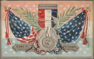 Sons of Veterns American Flags Viler Finish c1910 Postcard