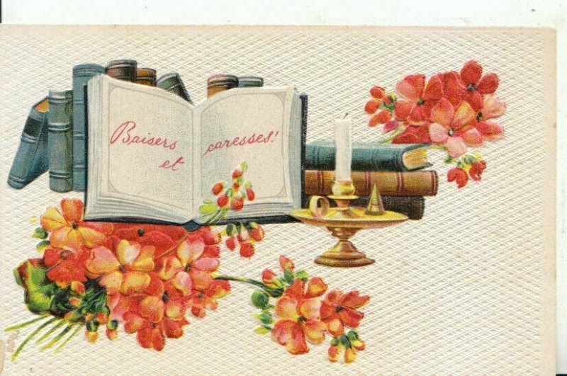 Flowers and Books Postcard - Baisers Et Caresses - Ref 14289A 