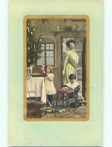 Pre-Linen BEAUTIFUL ANGEL WITH KIDS AT THE CHRISTMAS TREE AB5214