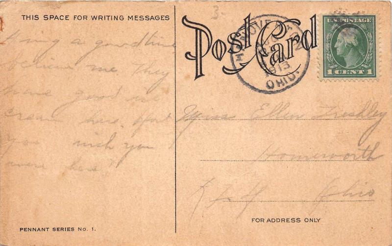 E52/ Hanover Ohio Postcard 1913 Pennant Greetings from Hanover