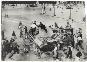 RPPC Crowd in Paris France Views Destroyed German Tank  World War Two