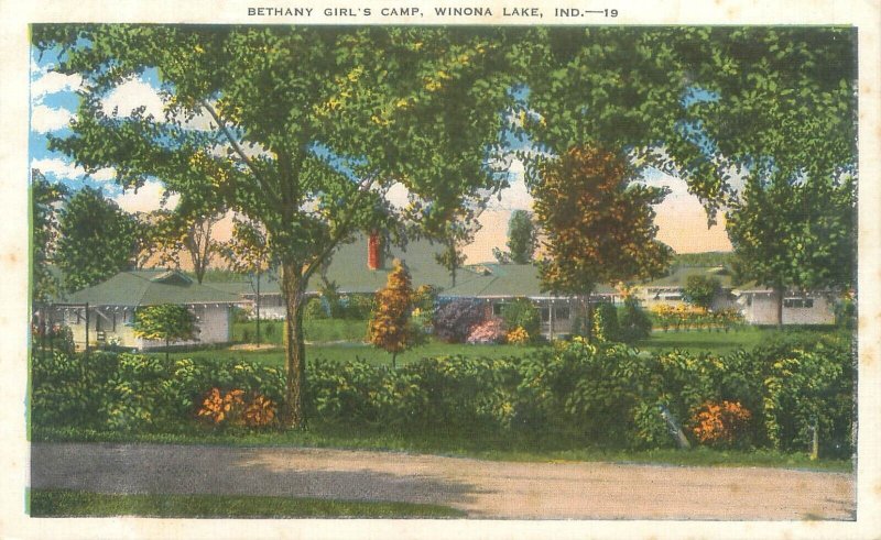 Winona Lake Indiana Bethany Girl's Camp White Border Postcard Unused