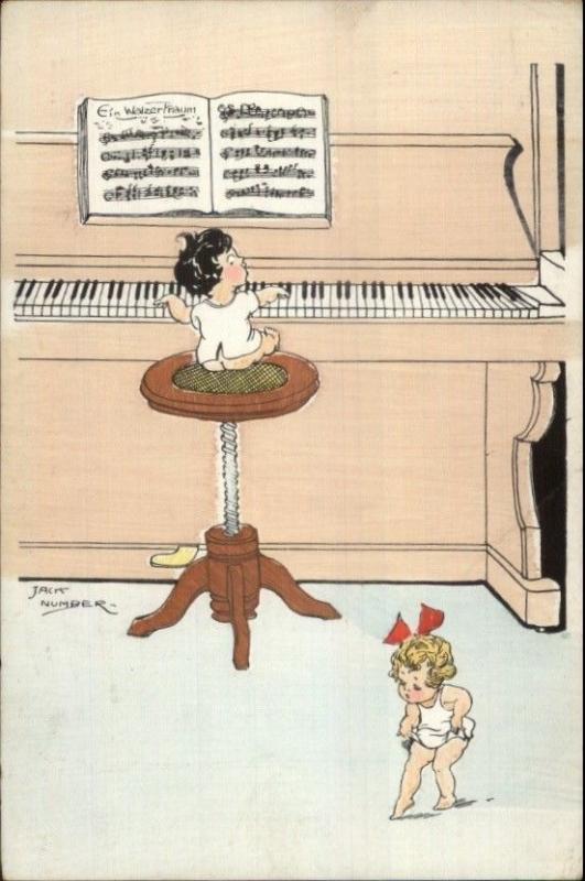 Jack Number - Tiny Babies Playing Piano c1915 Postcard