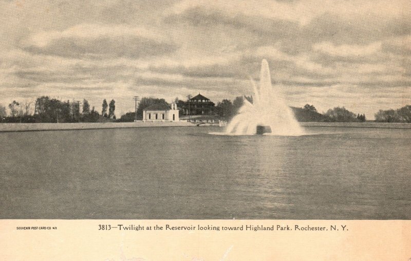 Vintage Postcard 1900's Twilight Reservoir Toward Highland Park Rochester N. Y.