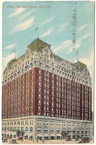 New Sherman House, Chicago, Illinois, Antique 1911 Postcard