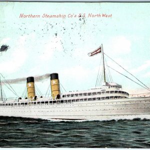 c1910s Lake Michigan SS Northwest of Northern Steamship Co Hand Color Smoke A147