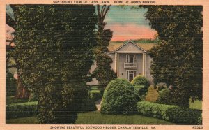 Vintage Postcard Front View Of Ash Lawn Home Of James Monroe Charlottesville VA