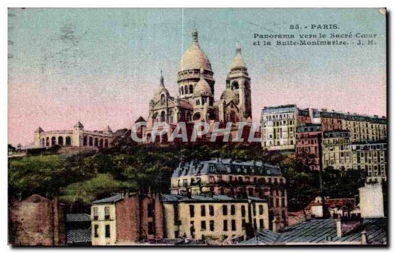 Old Postcard Panorama Paris to Sacre Coeur Montmartre