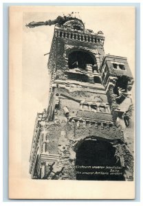 1914-16 WWI German Kirchturm unserer feindlichen Seite, Bomb Damaged Tower P21