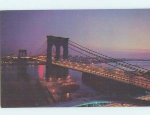 Unused Pre-1980 BROOKLYN BRIDGE AT NIGHT New York City NY H7950