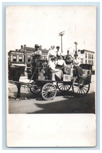 c1910's Women Employees On Parade Horse Wagon Manchester NH RPPC Photo Postcard 