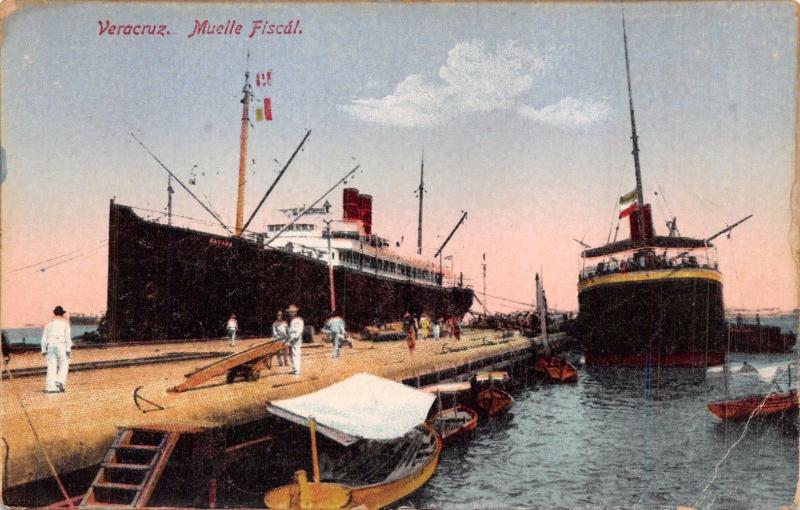 VERAZCRUZ MEXICO MUELLE FISCÁL-STEAMER SHIP~HARBOR~DOCK~LATAPI & BERT POSTCARD