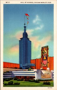 Linen Postcard Hall of Science Chicago World's Fair 1933 Century of Progress