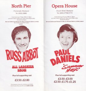 Paul Daniels Russ Abbot at Blackpool Live 1983 2x Theatre Flyer