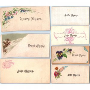 x7 LOT c1880s Myers Family Calling Cards Names Litho Color Art Die Cut Trade C51