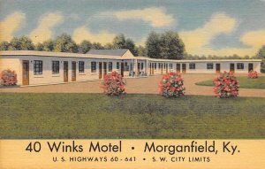 Morganfield Kentucky 40 Winks Motel, Color Linen Vintage Postcard U14074