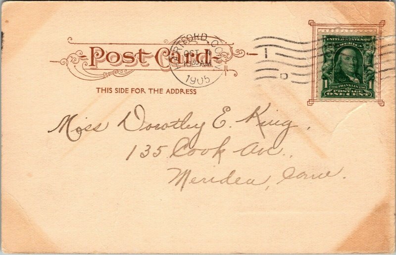 Vtg Hartford Connecticut CT Main Street Looking South Trolley 1905 Postcard