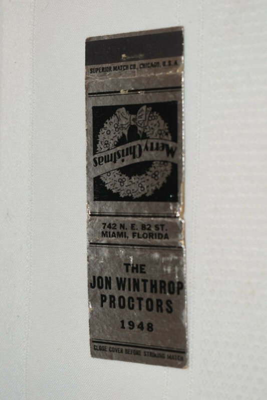 The Jon Winthrop Proctors 1948 Merry Christmas 20 Strike Matchbook Cover