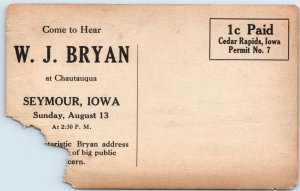 c1910s Cedar Rapids, IA W.J. Bryan Chautauqua Chrome Postcard Speaker A103