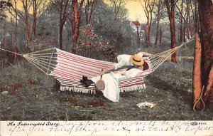 An Interrupted Story Man Kissing Woman in Hammock Tennis 1908 