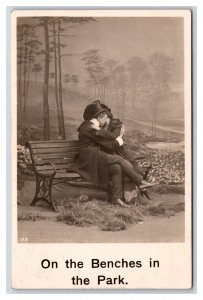 RPPC Bamforth Romance On the Benches In The Park DB Postcard V1
