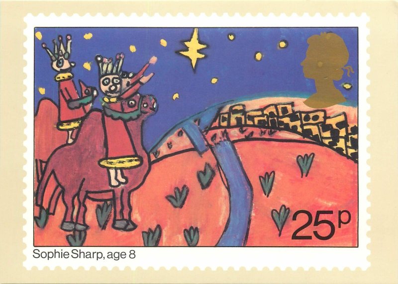 British stamp on Postcard Christmas The 3 Kings outside Bethlehem Sophie Sharp