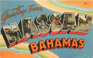 Linen Postcard Large Letter Greetings From Nassau Bahamas