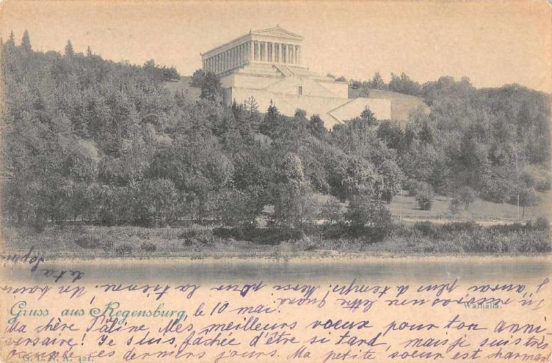 Regensburg Germany Walhalla Scenic View Gruss aus Antique Postcard J79335