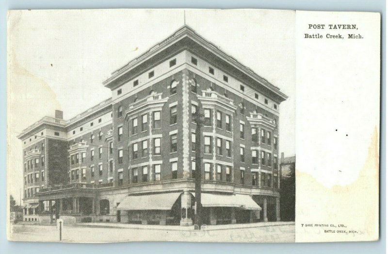 C.1900-07 Post Tavern, Battle Creek, MI Postcard P169 