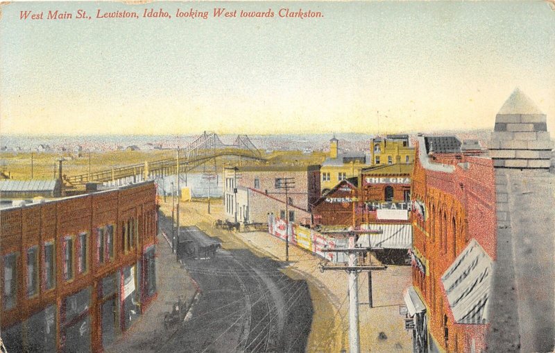 G17/ Lewiston Idaho Postcard c1910 West Main Street Stores Bridge