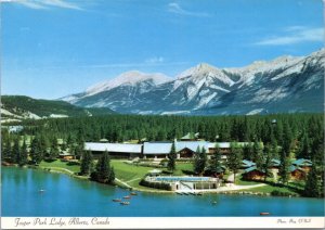 Postcard Canada Alberta - Jasper Park Lodge aerial view with mountains