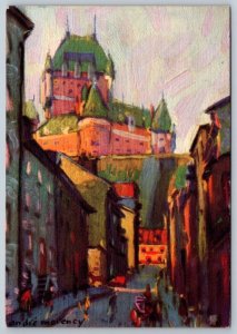 Rue Sous Le Fort Quebec City 1951 Art Postcard By Andre Morency, SOTN CDS Cancel