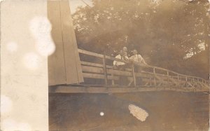 1910s RPPC Real Photo Postcard Men On A Bridge