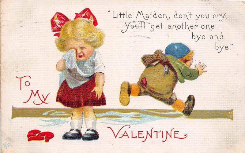 C33/ Valentine's Day Love Holiday Postcard c1910 Toledo Ohio Crying Girl Boy 17