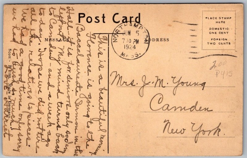 Vtg Northampton Massachusetts MA John M Greene Hall Smith College 1920s Postcard