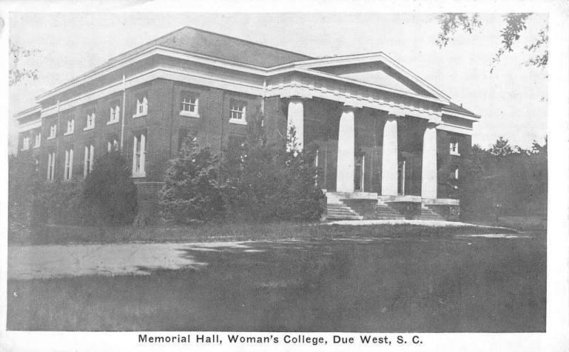 Due West South Carolina Womans College Memorial Hall Antique Postcard K25148