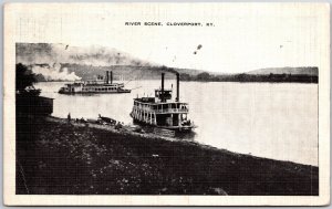 Cloverport Kentucky KY, 1940 River Scene, Historic Steamboats On Ohio, Postcard