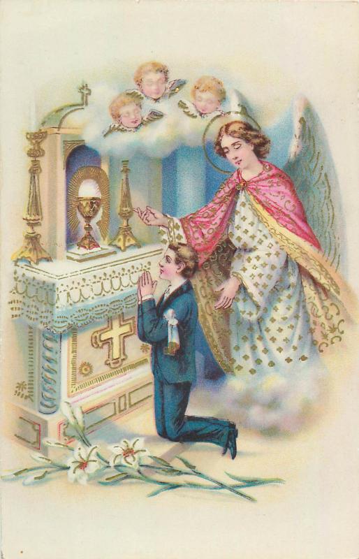 Religion communion fantasy angel vintage postcard